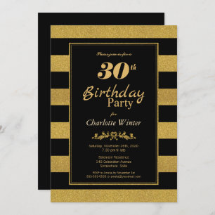 Gold Stripe 30. Geburtstag Party Einladung