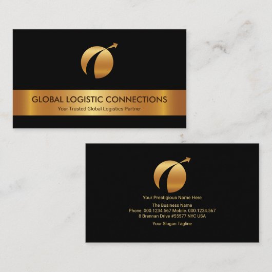 Gold Stripe Gold Globe Arrow Transport Logistics Visitenkarte (Vorne/Hinten)