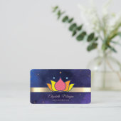 Gold Stripe Lotus Blume Blue Yoga Instructor Visitenkarte (Stehend Vorderseite)