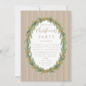 Gold Stripe Pine Wreath Christmas Einladung