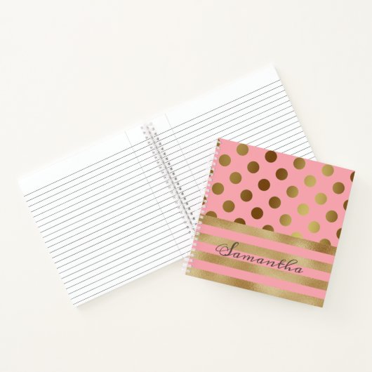 Gold Stripe Polka Dot Name Girly Notizblock (Innenseite)