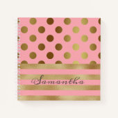 Gold Stripe Polka Dot Name Girly Notizblock (Vorderseite)