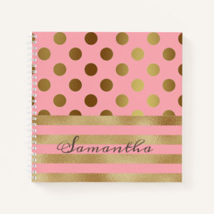 Gold Stripe Polka Dot Name Girly Notizblock