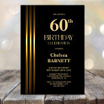 Gold Striped Black 60th Birthday Party Einladung<br><div class="desc">Invite your friends and loved ones to your birthday celebration with this modern gold striped black 60th birthday party invitation. The customizable text area in this invitation template allows you to include all the necessary details for your special birthday celebration, including the date, time, venue, and RSVP information. A variety...</div>