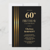 Gold Striped Black 60th Birthday Party Einladung (Vorderseite)