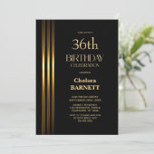 Gold Striped Black Any Age Birthday Party Einladung (Stehend Vorderseite)
