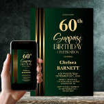 Gold Striped Black Green 60th Surprise Birthday Einladung<br><div class="desc">Make the surprise unforgettable with this stylish gold striped black and green surprise 60th birthday party invitation. The customizable text templates allow you to add the name of the honored guest, the secret party details, and the venue with ease. Your guest of honor will be in for a night of...</div>