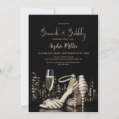 Gold Striped Stiletto Shoes Brunch and Bubbly Einladung (Vorderseite)