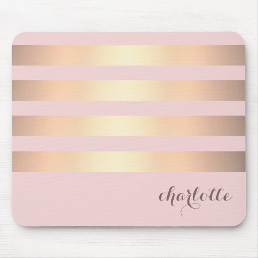 Gold Stripes Muster-Pulver-Rosa-Hintergrund Mousepad (Vorne)