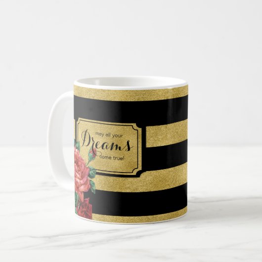 Gold Stripes Rosen-Blume durch Jo Kaffeetasse (Vorderseite Links)