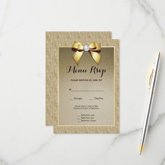 Gold & Stylish Gem Wedding Menu UAWG RSVP Karte (Vorderseite/Rückseite Beispiel)