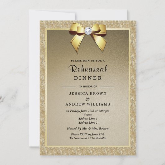 Gold & Stylish Gem Wedding Probe Dinner Einladung (Vorderseite)