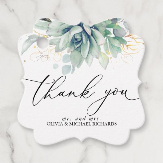 Gold Succulents Grüne Hochzeit Vielen Dank Geschenkanhänger (Vorderseite)