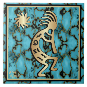 Gold Südwest Kokopelli und Sun Keramik Tile Fliese