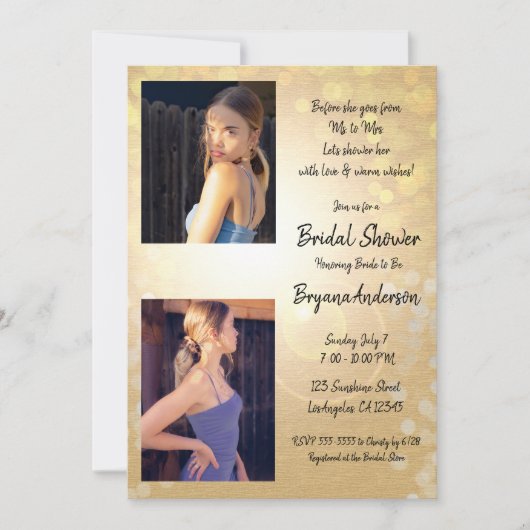 Gold Summer Lights Glam Brautparty Einladung (Vorderseite)