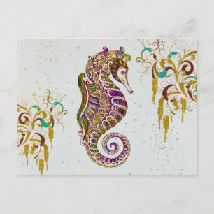 Gold Summer Rainbow Seepferd Glitzer Feiertagspostkarte