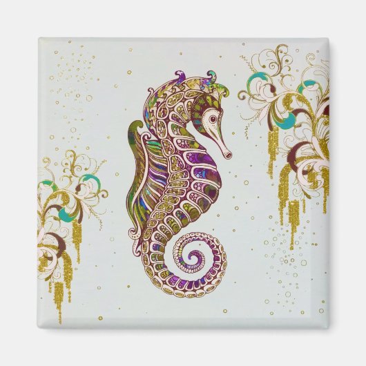 Gold Summer Rainbow Seepferd Glitzer Magnet (Vorne)