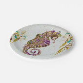 Gold Summer Rainbow Seepferd Glitzer Pappteller (Schrägansicht)