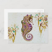 Gold Summer Rainbow Seepferd Glitzer Postkarte (Vorne/Hinten)