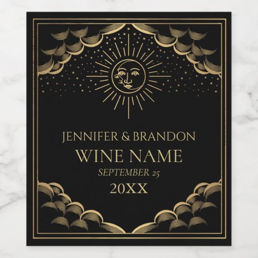 Gold Sun and Moon Tarot Card Hochzeitsweinetikett Weinetikett (Einzelnes Label)