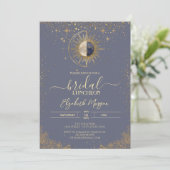 Gold Sun Celestial Stars Bridal Shower Einladung (Stehend Vorderseite)