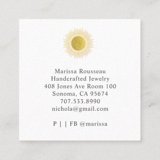 Gold Sun Faux Foil Mandala Jewelry Designer Quadratische Visitenkarte (Rückseite)