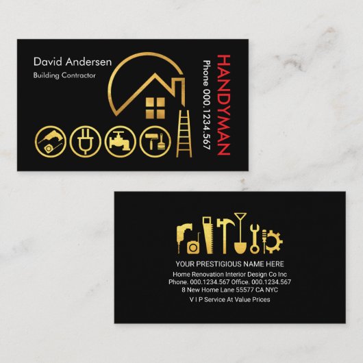 Gold Sun Gebäude Rooftop Handyman Visitenkarte (Vorne/Hinten)