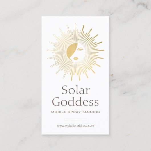 Gold Sun Goddess Girl Spray Tanning Salon Logo I Visitenkarte (Vorderseite)