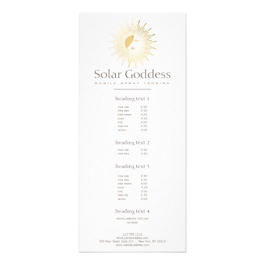 Gold Sun Goddess Girl Spray Tanning Salon Werbekarte (Vorne)