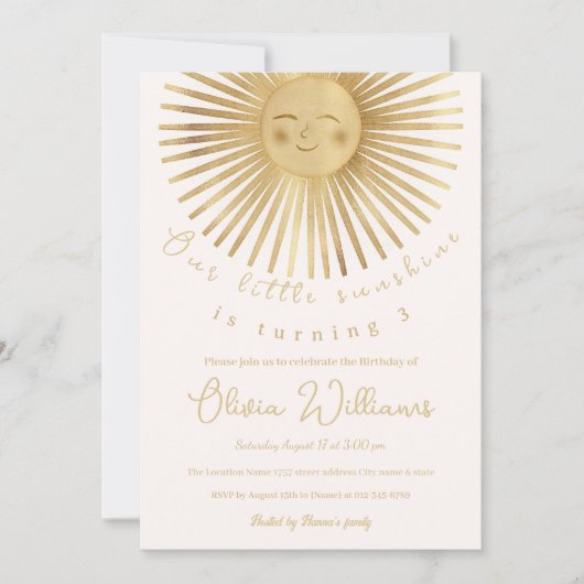 Gold Sun Happy Sunshine Einladung (Vorderseite)