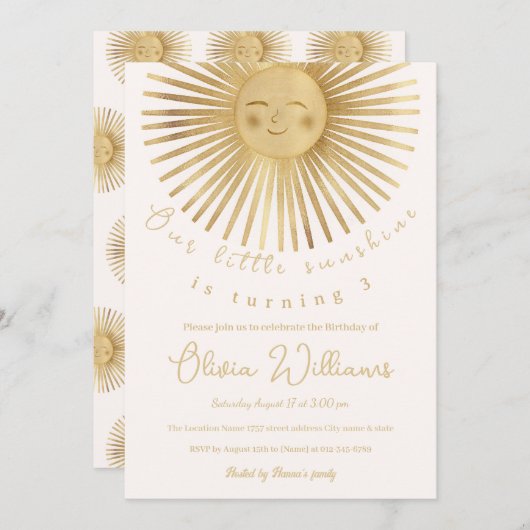 Gold Sun Happy Sunshine Einladung (Vorne/Hinten)