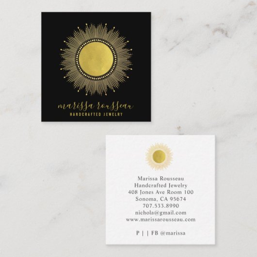 Gold Sun Imitate Foil Mandala Black Juwelier Desig Quadratische Visitenkarte (Vorne/Hinten)