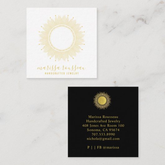 Gold Sun Imitate Foil Mandala Juwelier Designer Quadratische Visitenkarte (Vorne/Hinten)