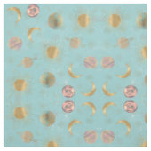 Gold Sun Moon Planets Space Blue Illustration Stoff (Muster)
