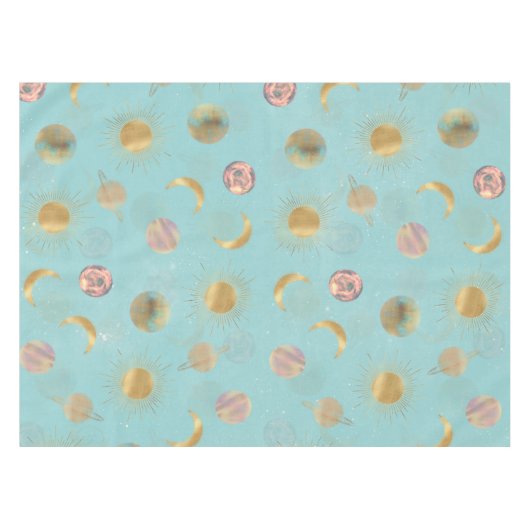 Gold Sun Moon Planets Space Blue Illustration Tischdecke (Vorderseite (Horizontal))