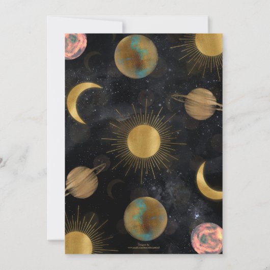 Gold Sun Moon Planets Space Illustration Einladung (Rückseite)