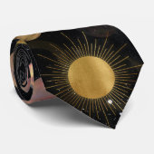 Gold Sun Moon Planets Space Illustration Krawatte (Gerollt)