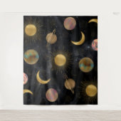 Gold Sun Moon Planets Space Illustration Wandteppich (Vorderseite)