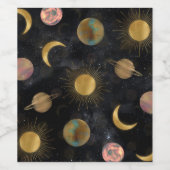 Gold Sun Moon Planets Space Illustration Weinetikett (Einzelnes Label)