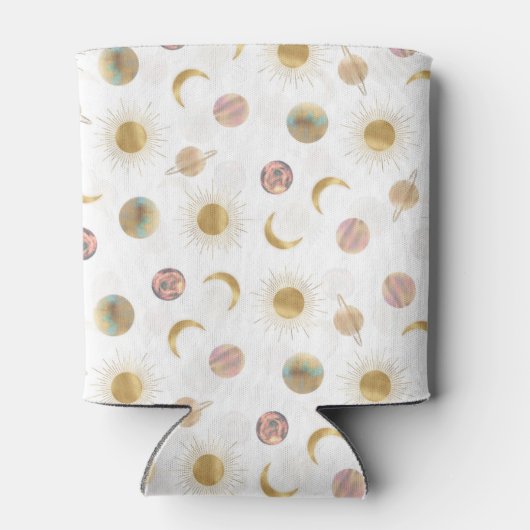Gold Sun Moon Planets Space White Illustration Dosenkühler (Rückseite)