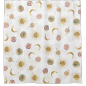 Gold Sun Moon Planets Space White Illustration Duschvorhang (Vorderseite)