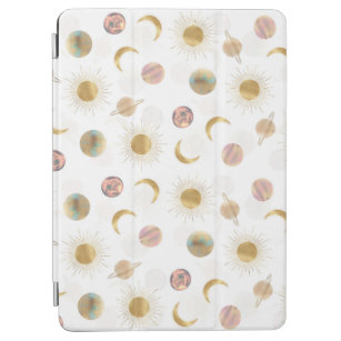 Gold Sun Moon Planets Space White Illustration iPad Air Hülle