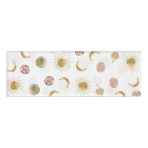 Gold Sun Moon Planets Space White Illustration Namenschild