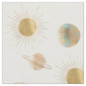 Gold Sun Moon Planets Space White Illustration Stoff (Nahaufnahme)