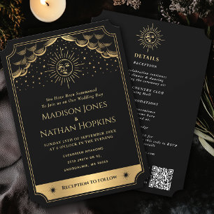 Gold Sun Moon Tarot Hochzeit QR Code Einladung