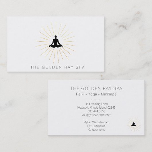 *~* Gold Sun Rays Man Meditation Lotus Pose Visitenkarte (Vorne/Hinten)