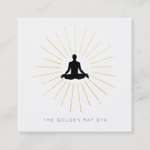 *~* Gold Sun Rays Man Meditation Yoga Pose Quadratische Visitenkarte