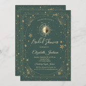 Gold Sun Stars Frame Green Bridal Shower Einladung (Vorne/Hinten)