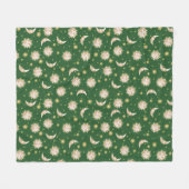 Gold Sun und Mond auf Forest Green Fleecedecke (Vorderseite (Horizontal))