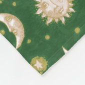 Gold Sun und Mond auf Forest Green Fleecedecke (Ecke)